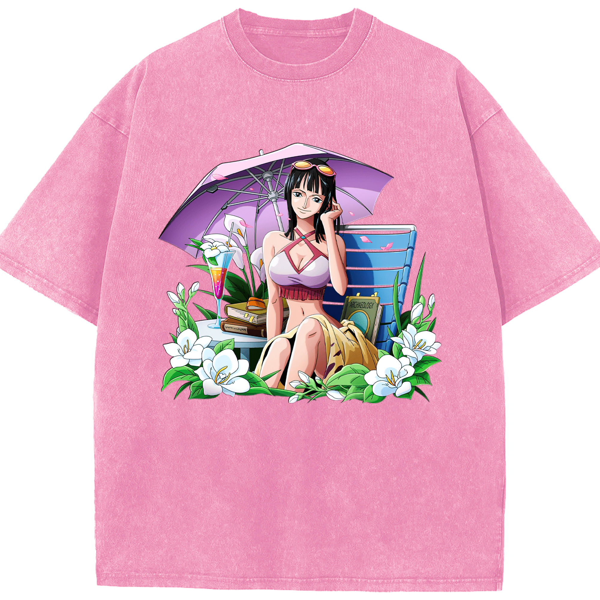 ワンピース ニコ・ロビン ONE PIECE Nico Robin 綿100% ヴィンテージ風 半袖Tシャツ（フロントプリント）